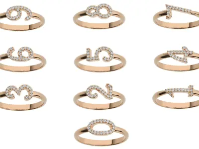 0 to 9 Diamond Number Ring 3dm stl renders details  3D Model Pack