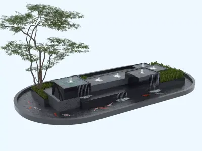 Waterfall Fountains modern Landscape 08 3D model