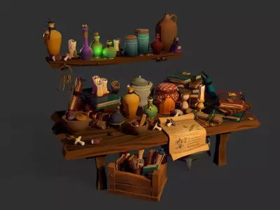 Stylish Magician Alchemist Table Low-poly 3D model