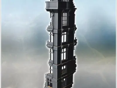 Narrow ruined structure with detailed windows exposed brickwork  3D print model