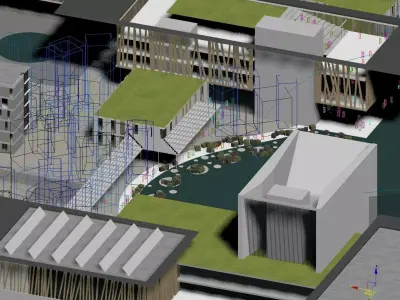 Modern Waterfront Lobby with Panoramic Glass and Palm View 3D model