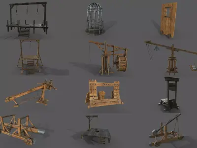 OLD MEDIEVAL Siege Weapons AND Asset PACK 3D Model Collection Low-poly 3D model