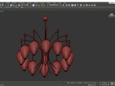 French 1960s Brass and White Glass Chandelier Low-poly 3D model