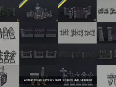 Cartoon fantasy cemetery asset Polygonal Style 3D Model Pack