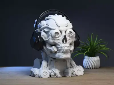 Robot Skull Headphone Stand  Cyborg Headset Stand 3D print model