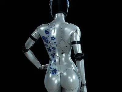 NEON Gzhel - cybernetic girl Low-poly 3D model