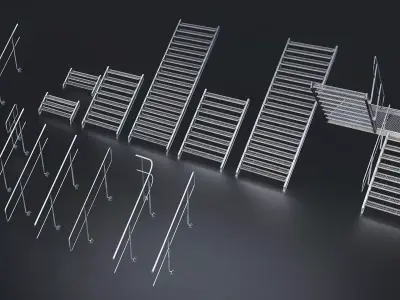 Industrial Metal Staircase Set - 2 Low-poly 3D model