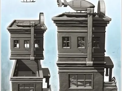 Police station with vehicle garage and rooftop helicopter 10 3D print model