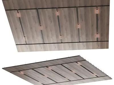 Wooden suspended ceiling with lighting 56 3D model