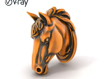 Elegant Bronze Horse Head Door Handle model pack Low-poly 3D model