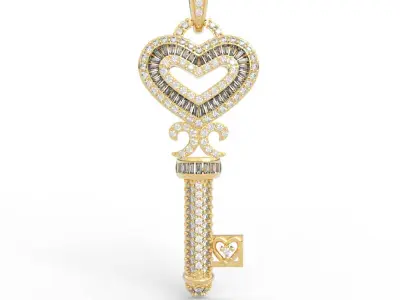 Perfect Diamond Heart Key Pendant Necklace 3D print model