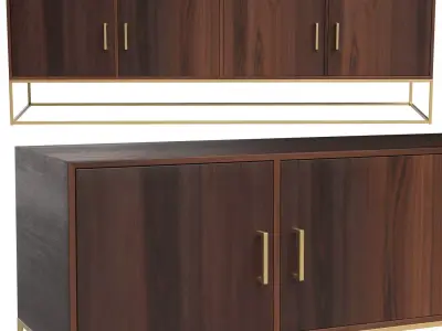 Lyle low cabinet in solid mango wood with doors 3D model