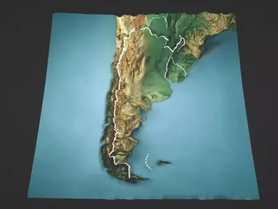 Argentina Map Topography Low-poly 3D model