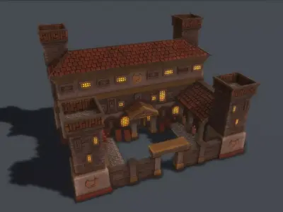 Ancient Medieval Barracks Low-poly 3D model