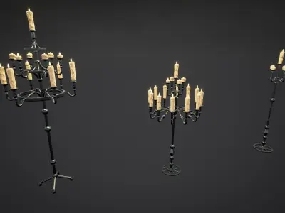 Medieval Candle Lamps Collection Low-poly 3D model