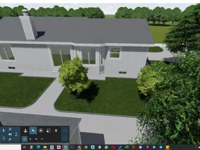 Backyard design with pond and golf cart water pool 3D model