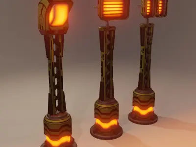 Sci-fi street lamp Low-poly 3D model