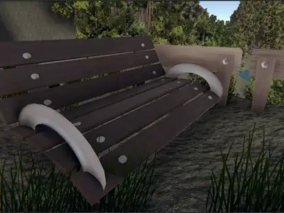 Wooden fences with door and a low poly chair Low-poly 3D model