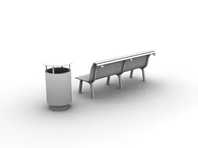 Bench and trash can 3D model