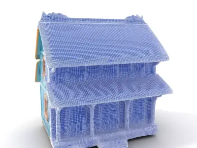 Traditional Teal Cottage model pack Low-poly 3D model