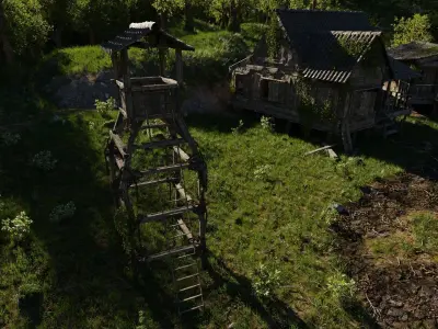 Waterfall Village Scene 3D model