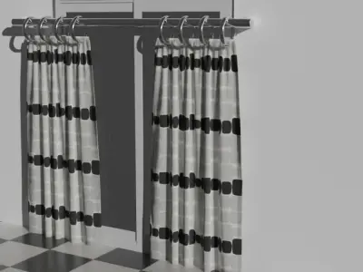 Curtain With Metal Bars 3D model