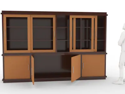Simple Wood Cabinet with Sliding Doors Free low-poly 3D model