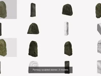 Fantasy sculpted stones 3D Model Pack