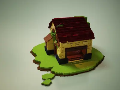 Voxel 3D simple farm house game asset 3D model