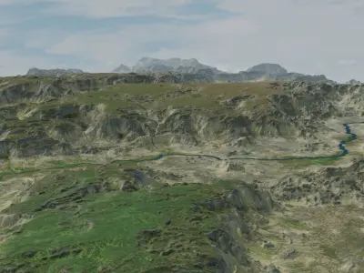 Grassy Hills Mountains Landscape 3D model