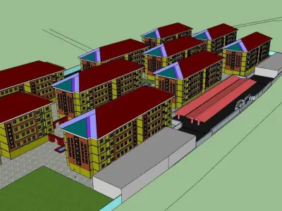 RESIDENTAL BUILDINGS Project 2D Plan With 3D Sketchup Free 3D model