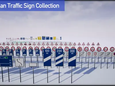 German Road Sign Collection - UE4 native - FBX included Low-poly 3D model