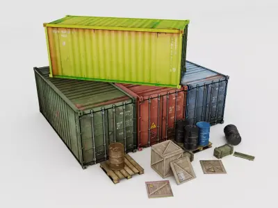 Transport container prop kit PBR industrial container Low-poly 3D model