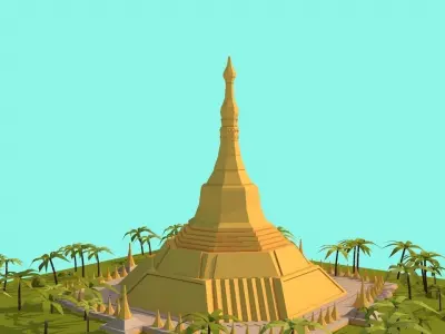 Cartoon Lowpoly Shweadagon Pagoda Low-poly 3D model