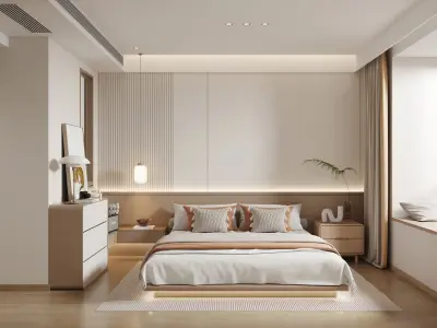 Nordic wood style bedroom 3D model