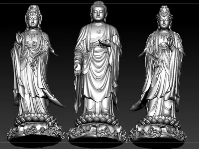 Western Three Saint Buddhas 3D print model
