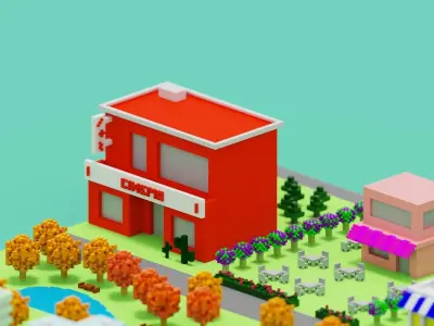 Voxel City  Low-poly 3D model
