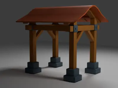 Stylized Wooden Shelter Low-poly 3D model