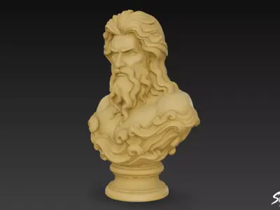 Greek God Poseidon Bust Low-poly 3D model