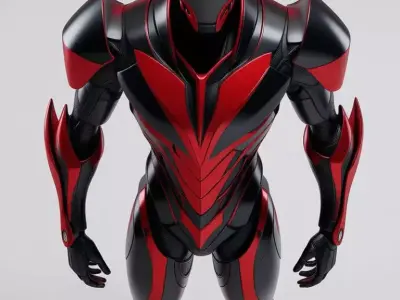 Red Black Armor Suit 3D Model  Glowing Eyes Sci-Fi Design Low-poly 3D model