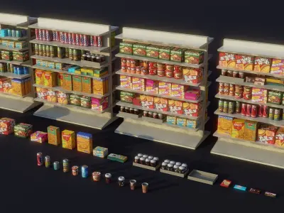 Cyberpunk Store building and props Low-poly 3D model