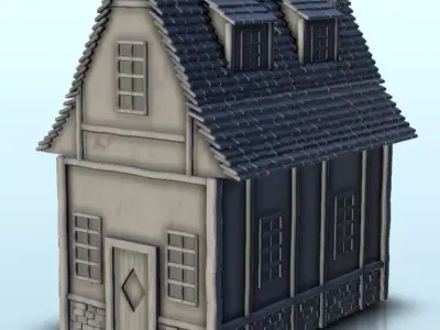 Medieval house with curved roof and dormer windows 5 3D print model
