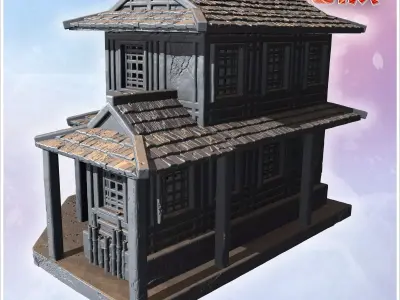 Modular house with removable roof intricate lattice windows and  3D print model