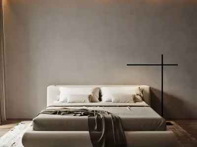 Modern Upholstered Platform Bed 3D Model  3D model