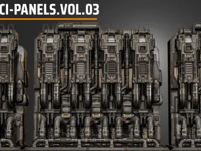 Rusty science fiction panels Low-poly 3D model