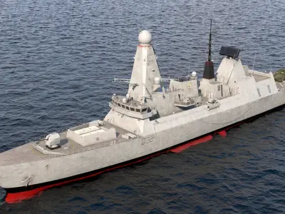  Royal Navy Type 45 Destroyer with AW101 Helicopter Rigged for Cinema 4D 