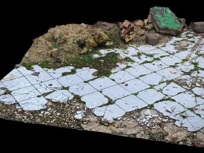 pavement kitchen destroyed house terrain ground photogrammetry Low-poly 3D model