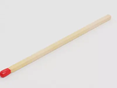Safety Match V2 - Unburned Long Matchstick with Red Head 3D model