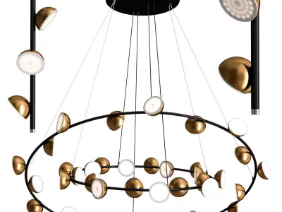 APRIL COLLECTION circular chandelier with gold and balls 3D model
