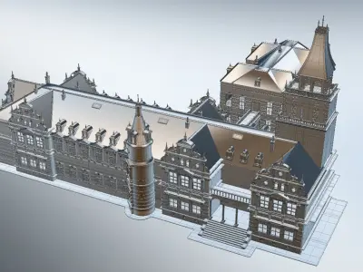 Castle building with towers and turrets 3D model